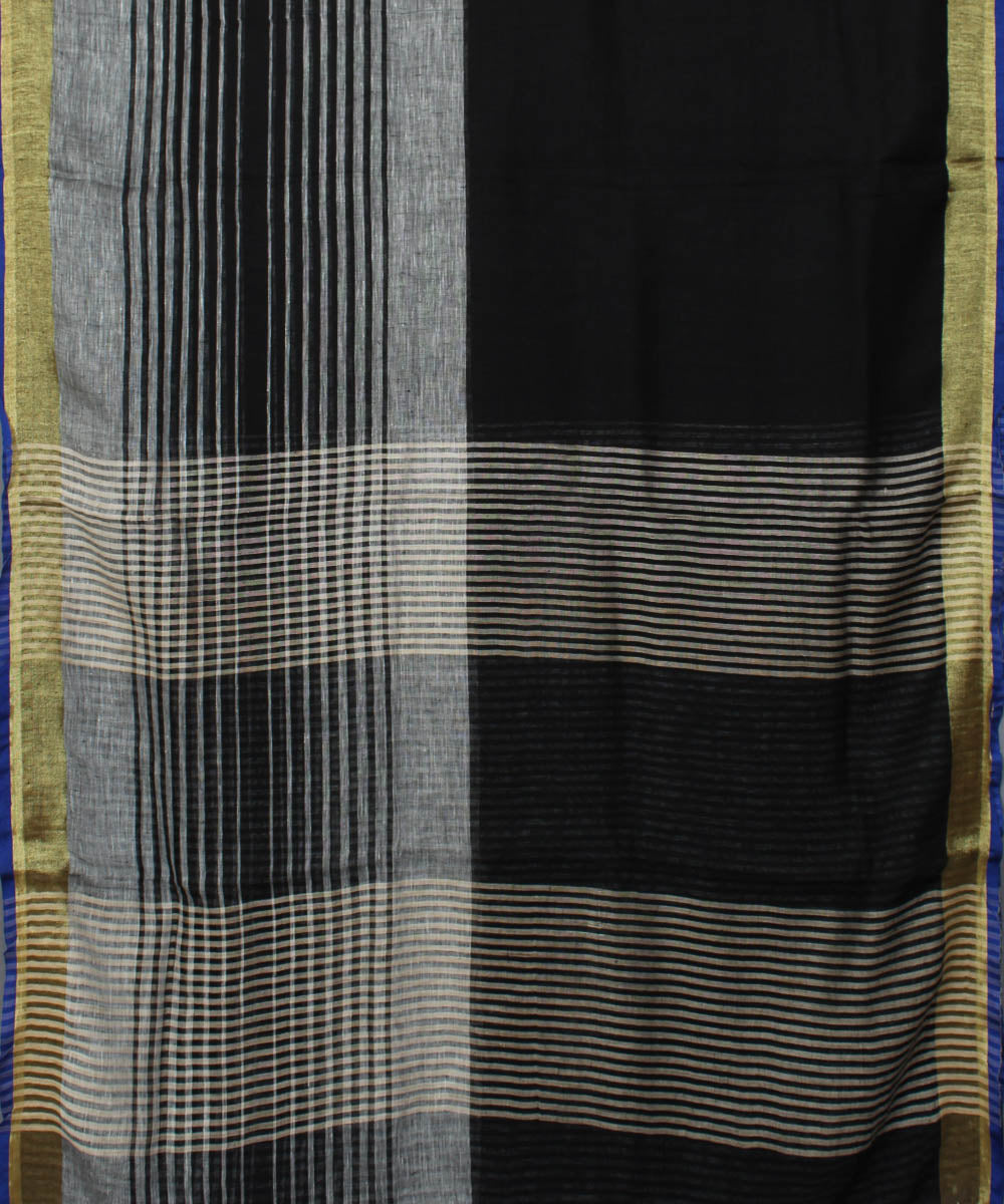 Black Handloom Bhagalpur Linen Saree