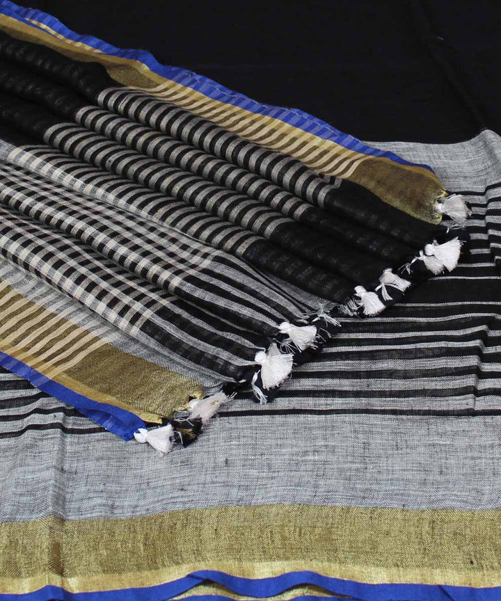 Black Handloom Bhagalpur Linen Saree