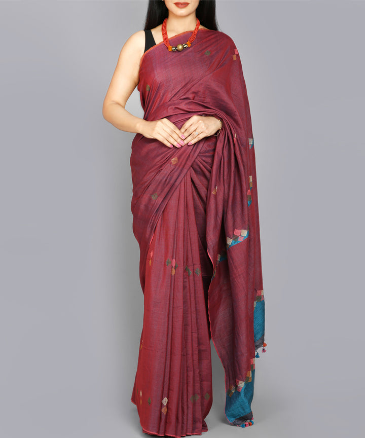 Kiara crafts maroon handwoven cotton saree