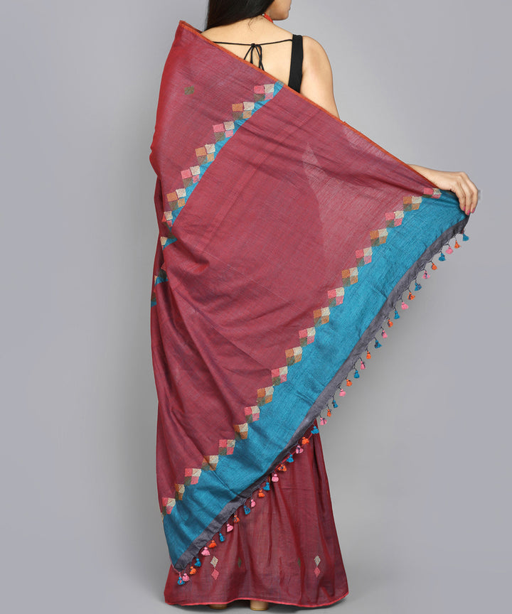 Kiara crafts maroon handwoven cotton saree