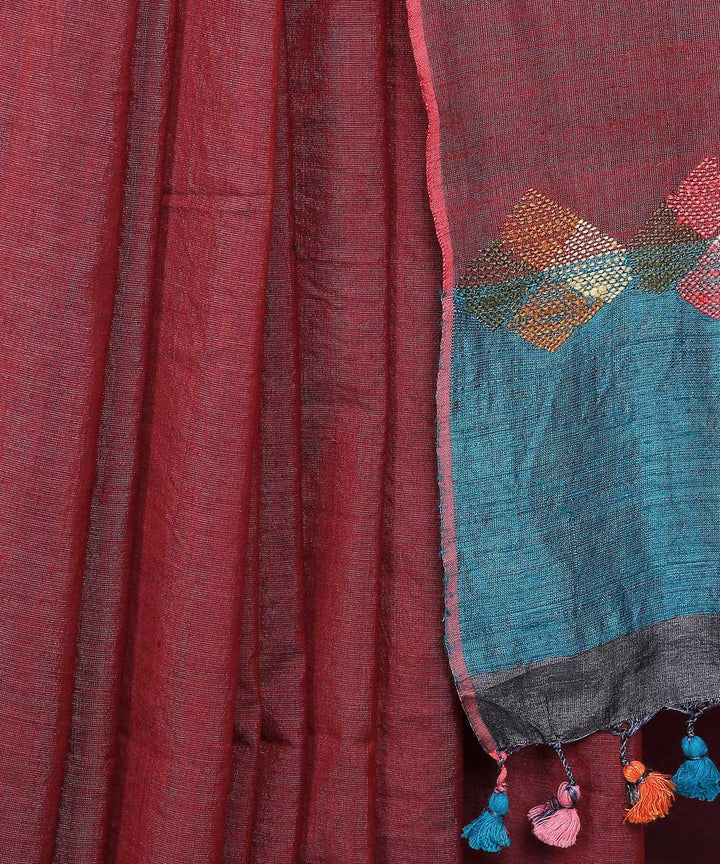 Kiara crafts maroon handwoven cotton saree