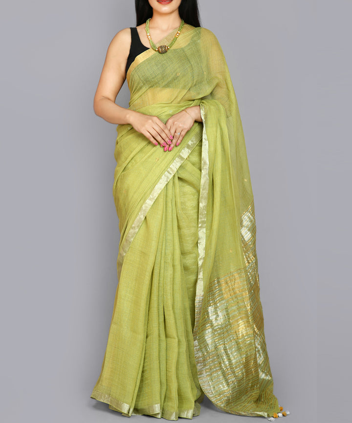 Kiara crafts olive green handwoven cotton saree