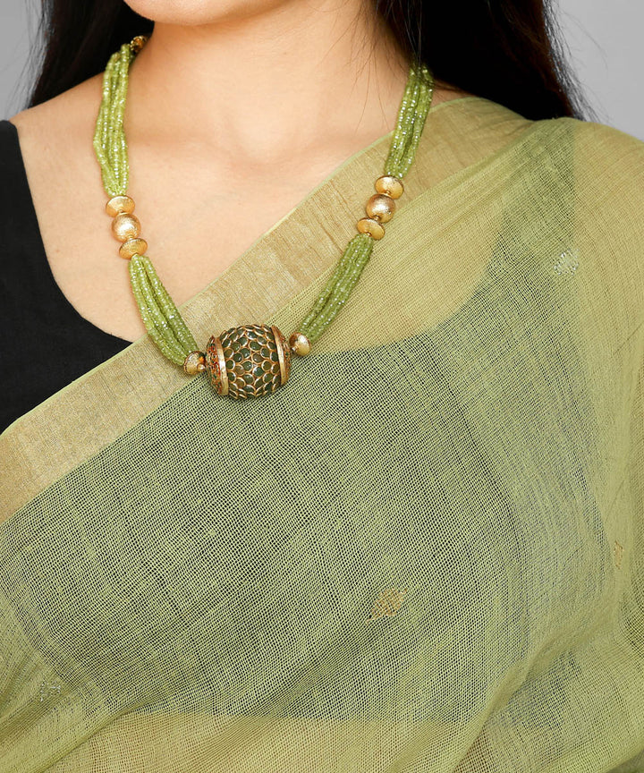 Kiara crafts olive green handwoven cotton saree