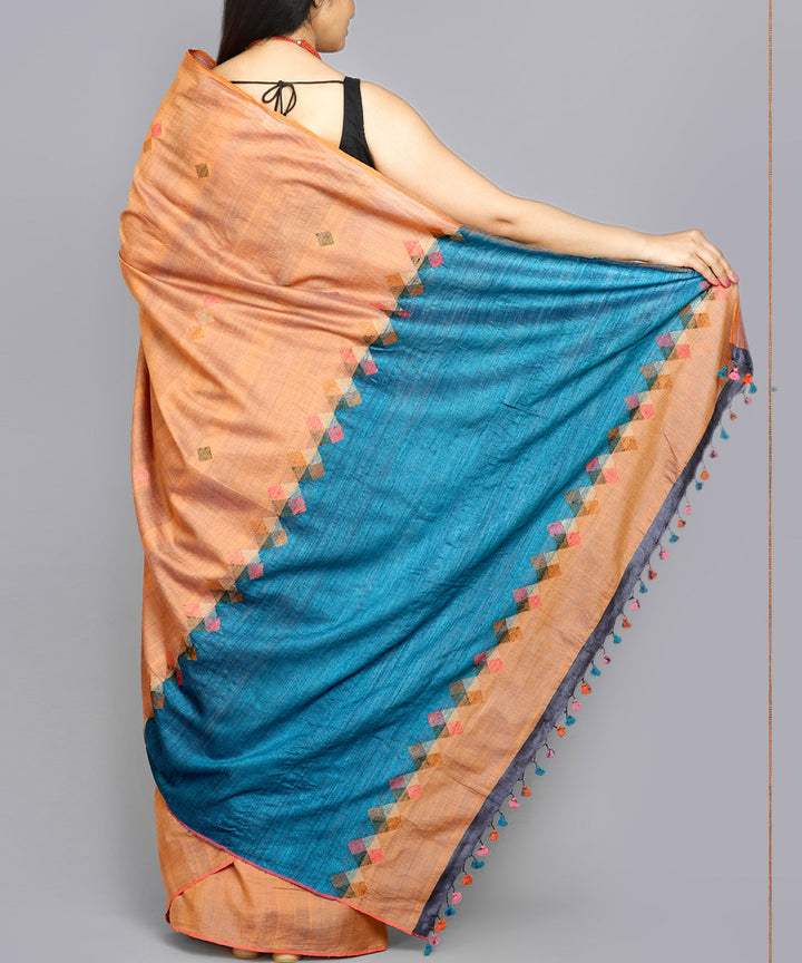 Kiara crafts light brown handwoven tussar silk saree