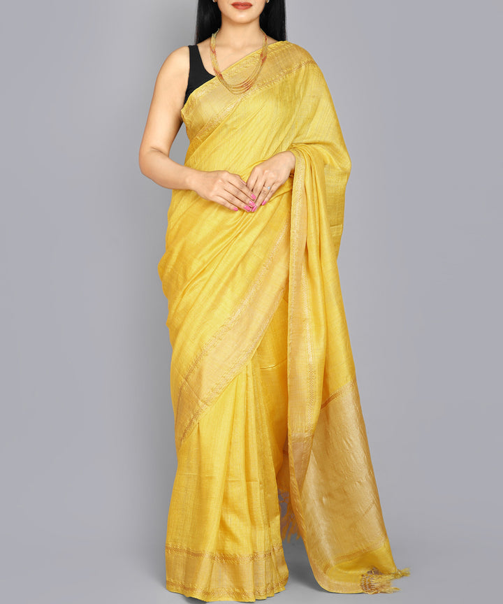 Kiara crafts yellow handwoven tussar silk saree