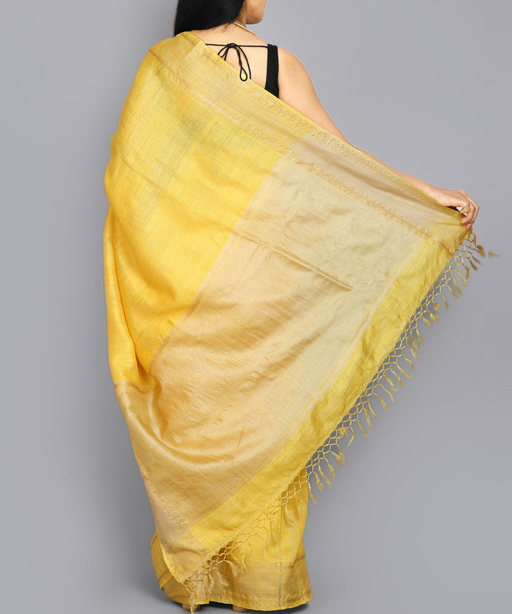 Kiara crafts yellow handwoven tussar silk saree