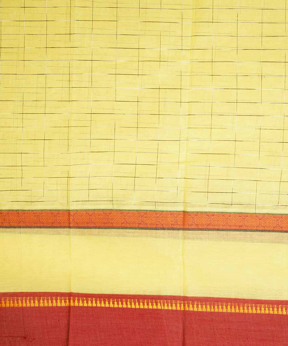 Light yellow handwoven cotton narayanpet saree