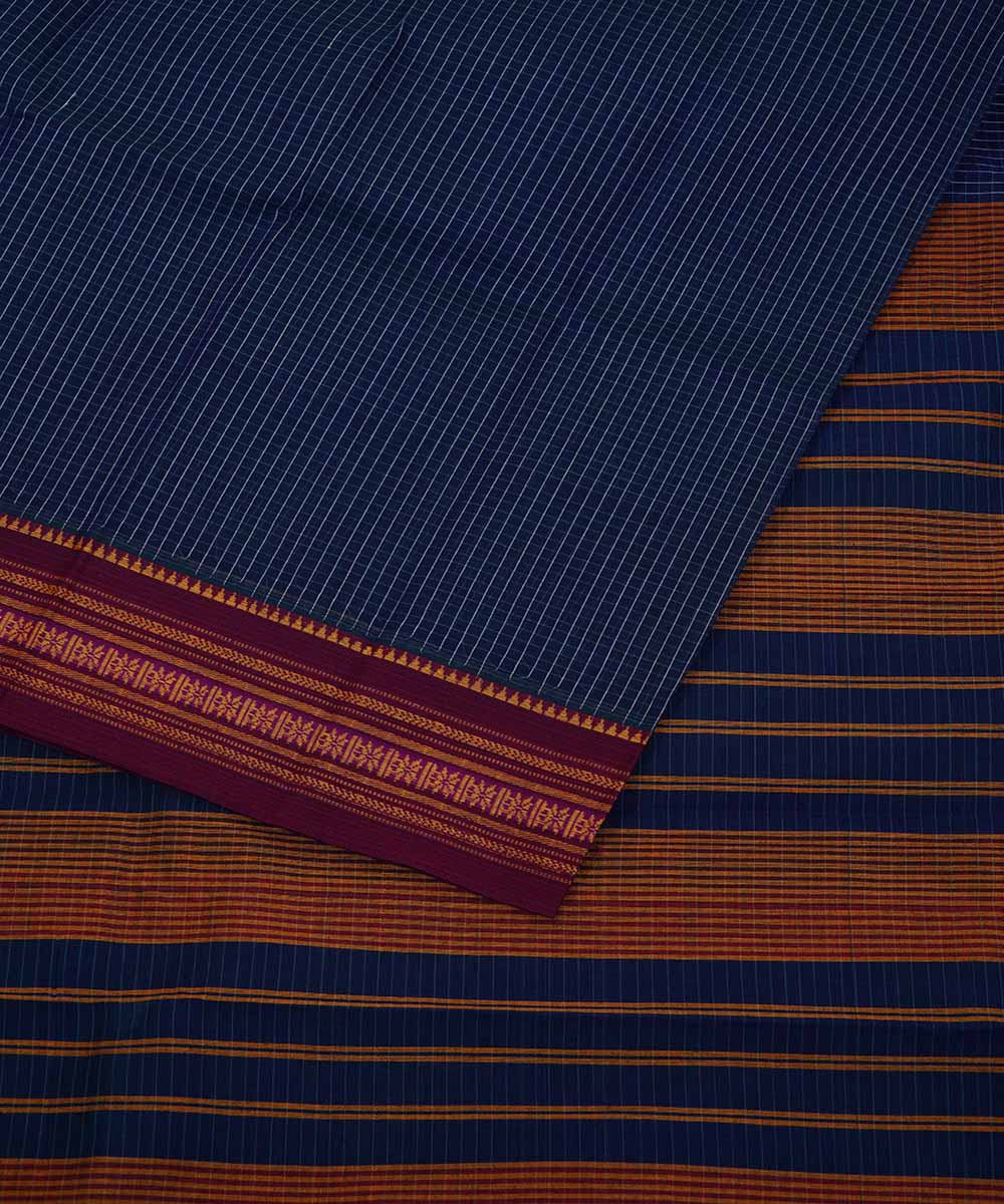 Cyan blue handwoven cotton narayanpet saree