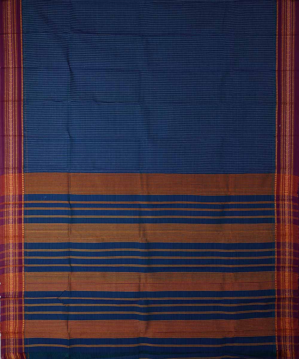 Cyan blue handwoven cotton narayanpet saree
