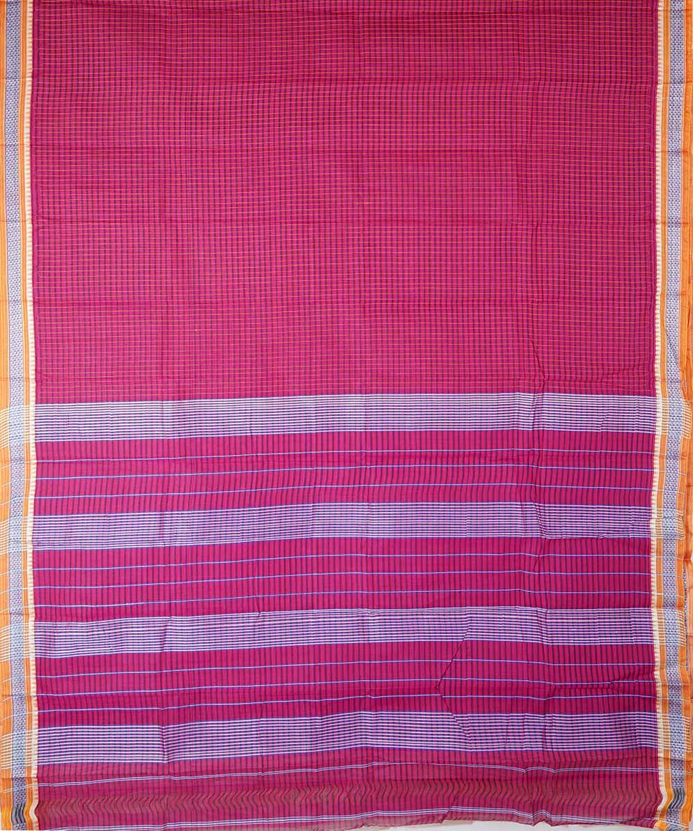 Dark pink handwoven cotton narayanpet saree