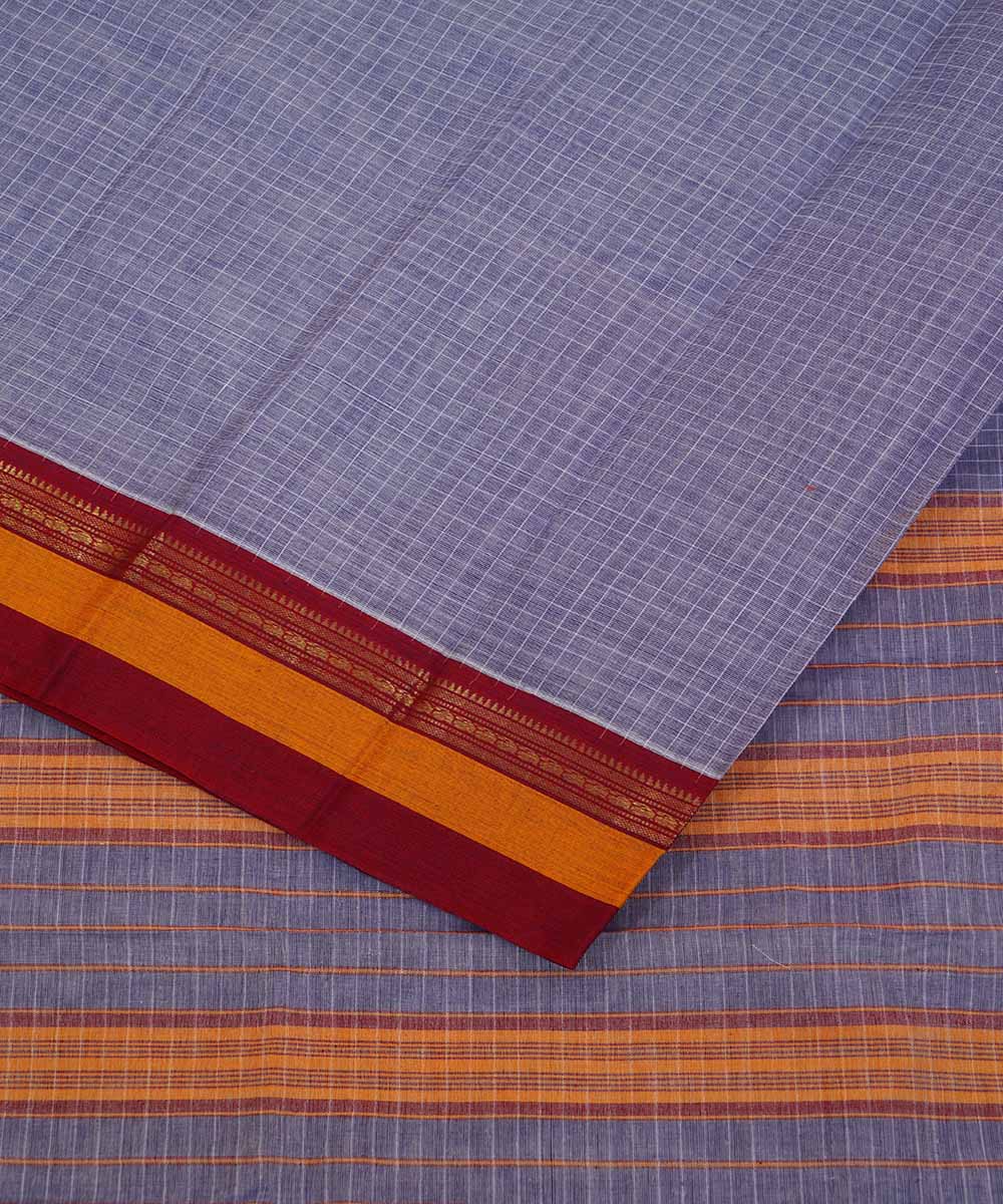Dark silver handwoven cotton narayanpet saree