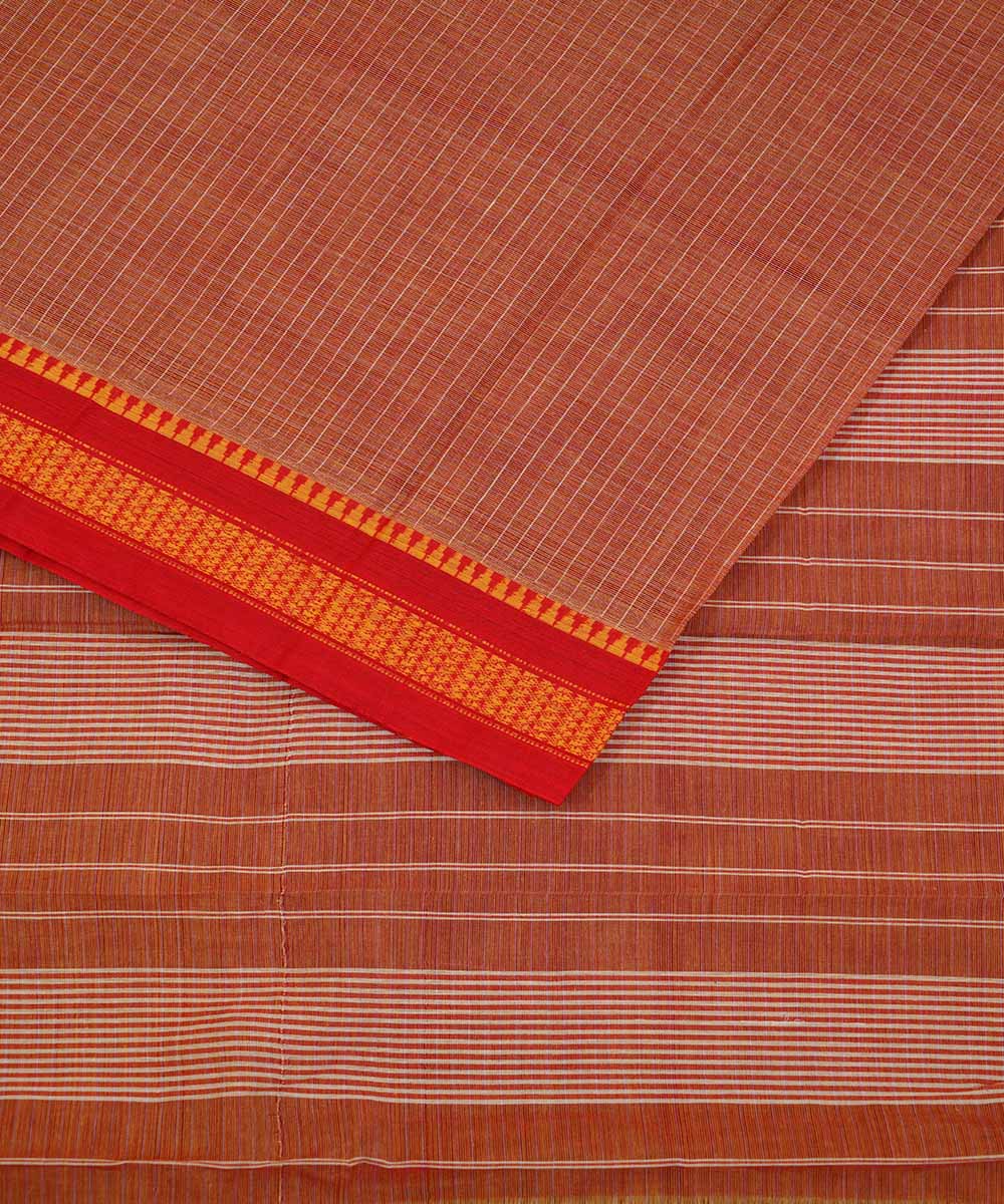 Dull brown handwoven cotton narayanpet saree