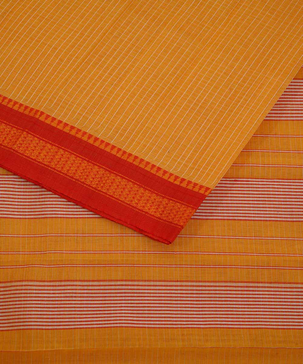 Yellow handwoven cotton narayanpet saree
