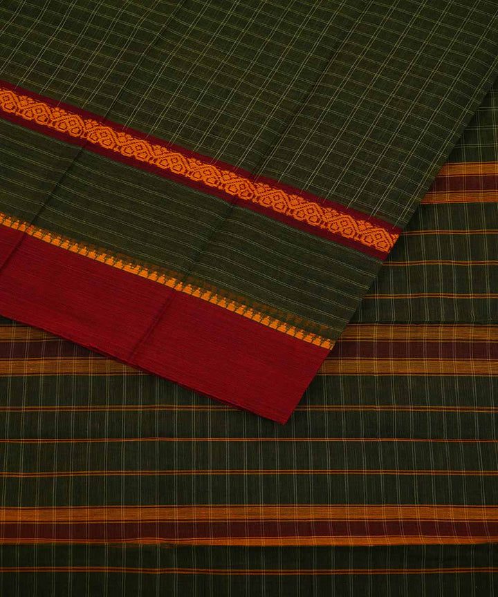Dark green handwoven cotton narayanpet saree