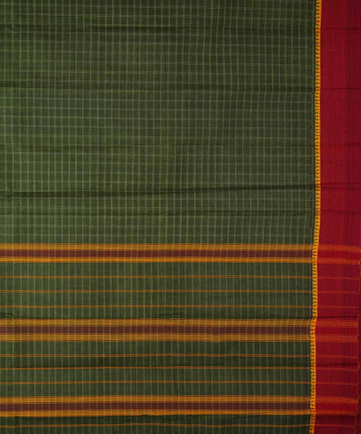 Dark green handwoven cotton narayanpet saree