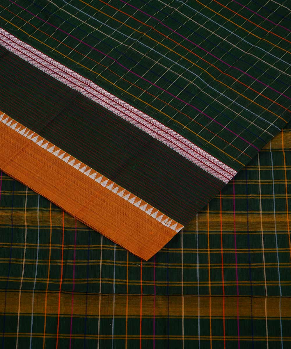 Dark green handloom cotton narayanpet saree