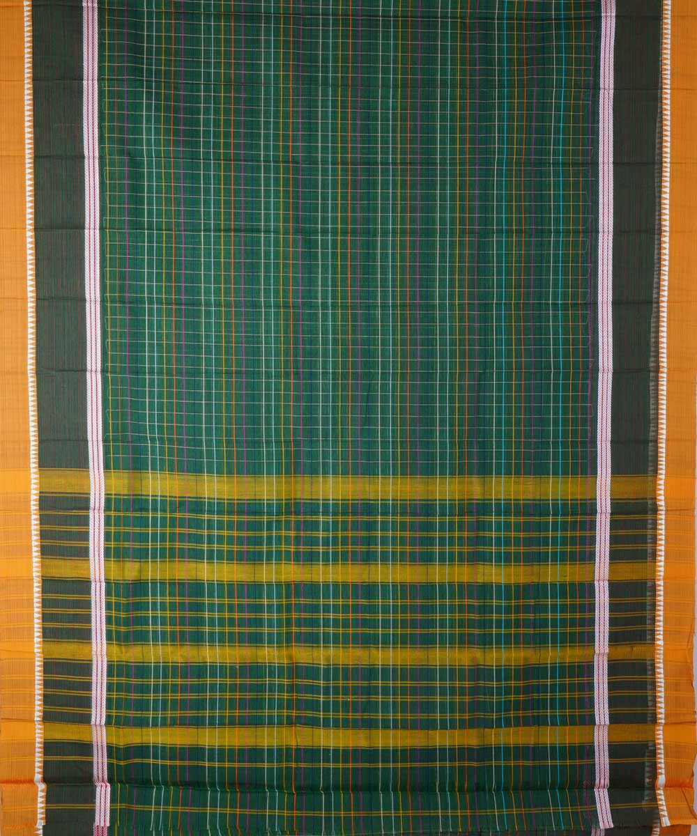 Dark green handloom cotton narayanpet saree