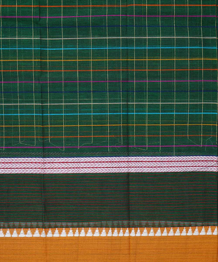 Dark green handloom cotton narayanpet saree