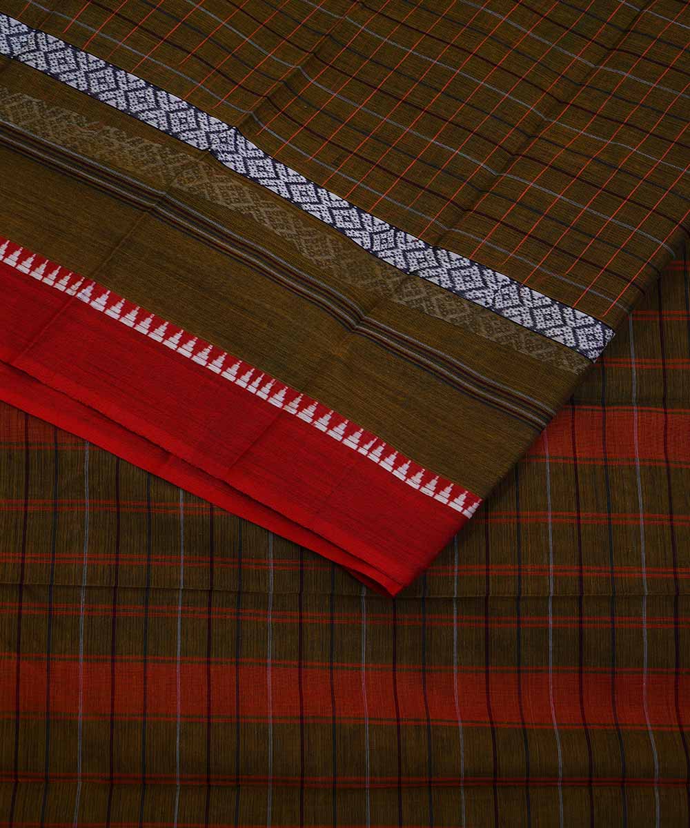 Olive green handwoven cotton narayanpet saree