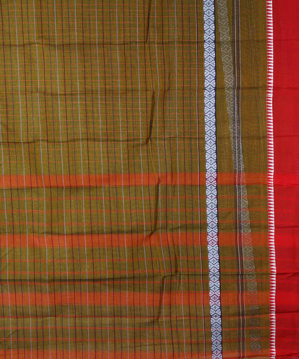 Olive green handwoven cotton narayanpet saree