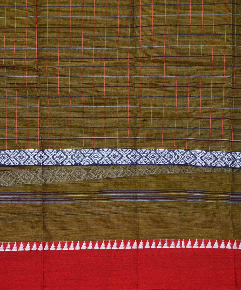 Olive green handwoven cotton narayanpet saree