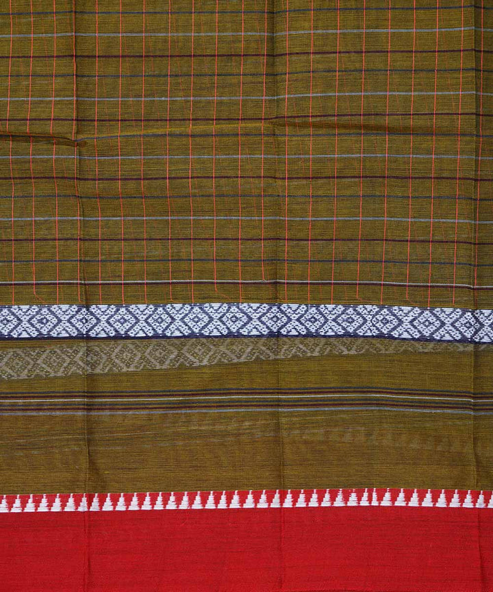 Olive green handwoven cotton narayanpet saree