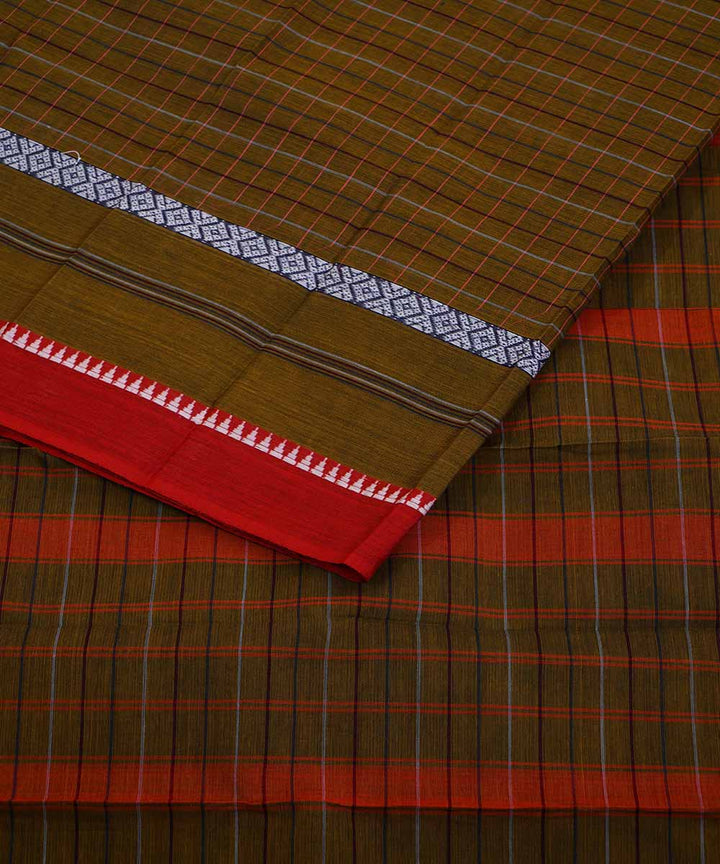 Dark olive green handwoven cotton narayanpet saree