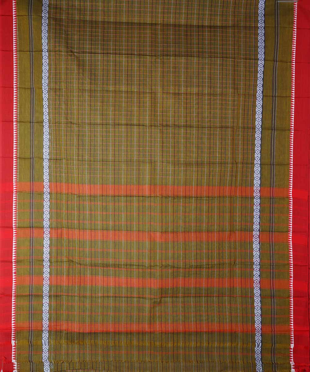 Dark olive green handwoven cotton narayanpet saree