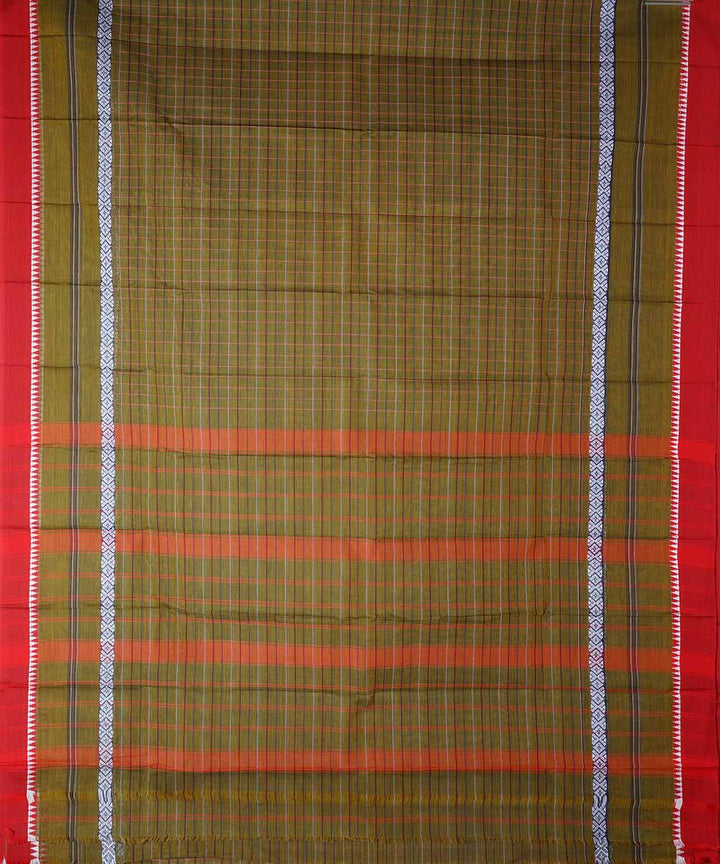 Dark olive green handwoven cotton narayanpet saree