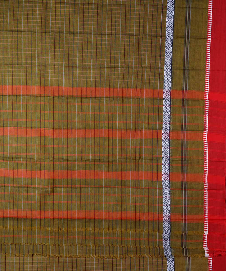 Dark olive green handwoven cotton narayanpet saree