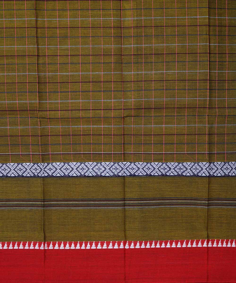 Dark olive green handwoven cotton narayanpet saree