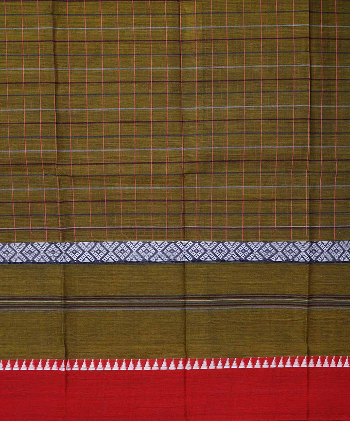 Dark olive green handwoven cotton narayanpet saree