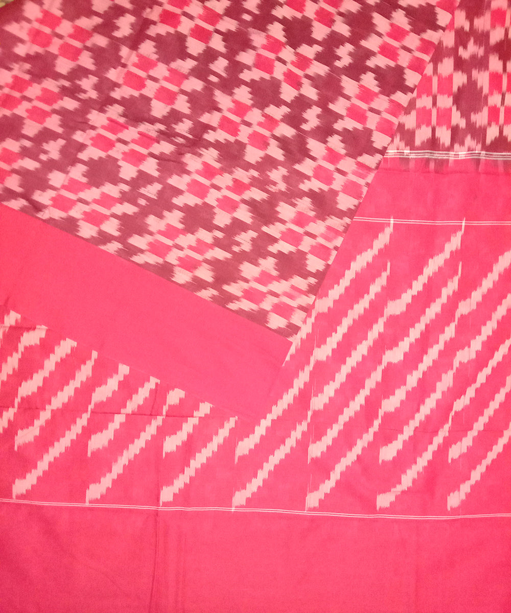 Maroon hand woven cotton pochampally ikat saree