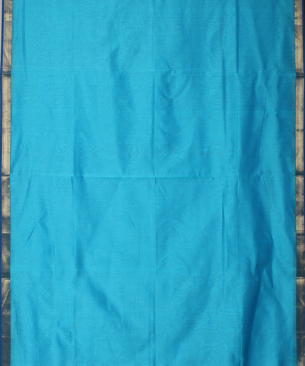 Sky blue and offwhite handloom cotton silk maheshwari dress material