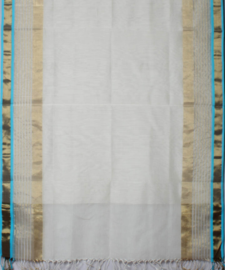 Sky blue and offwhite handloom cotton silk maheshwari dress material