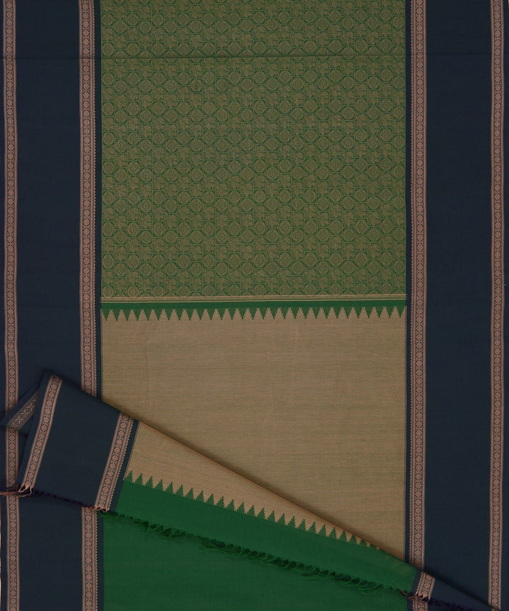 Dark green Dark blue Cotton Handwoven mayil chakram Kanchi Saree