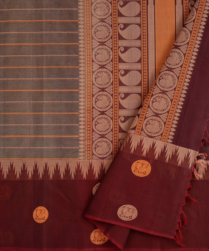 Grey Arakku Cotton Handwoven Kanchi Saree