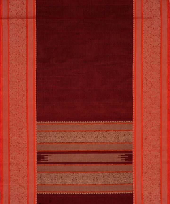 Maroon Red Cotton Handwoven Kanchi Saree