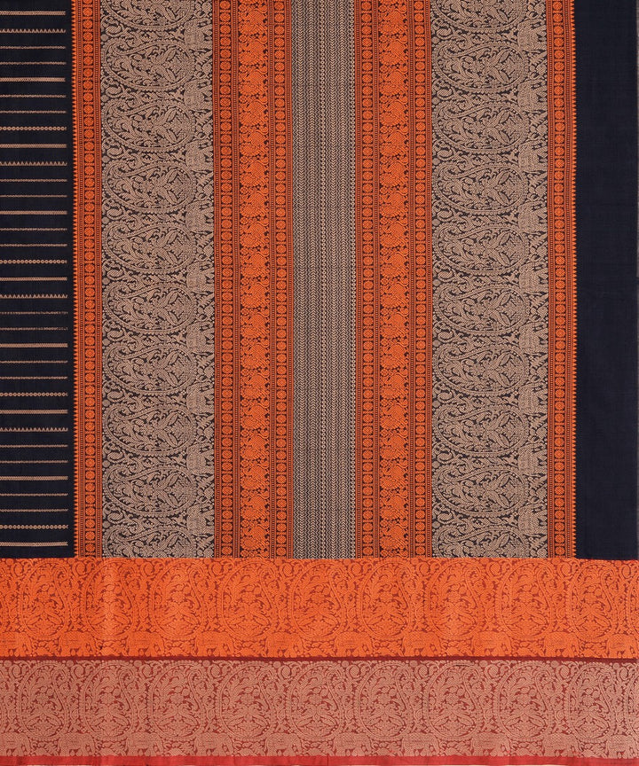 Black Orange Maroon Cotton Handwoven Kanchi Saree