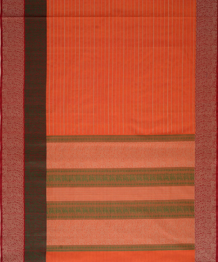 Orange Green maroon Cotton Handwoven Kanchi Saree
