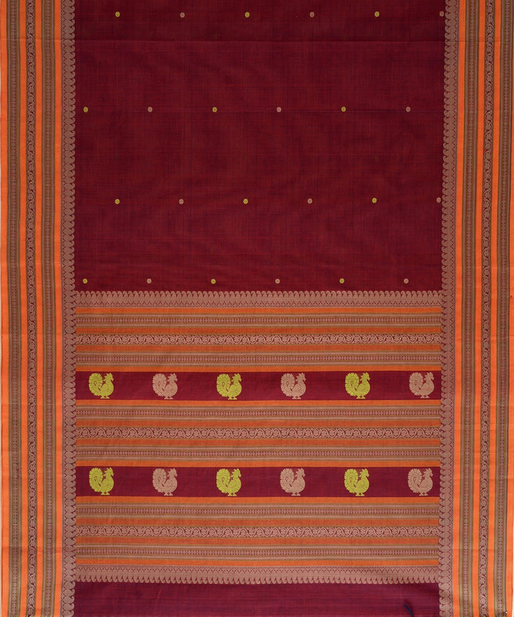 Wine maroon Cotton Handwoven Kanchi Saree
