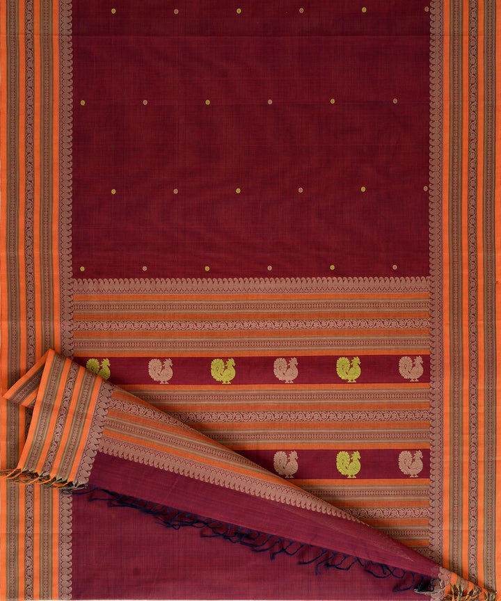 Wine maroon Cotton Handwoven Kanchi Saree
