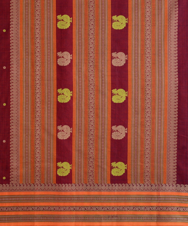 Wine maroon Cotton Handwoven Kanchi Saree