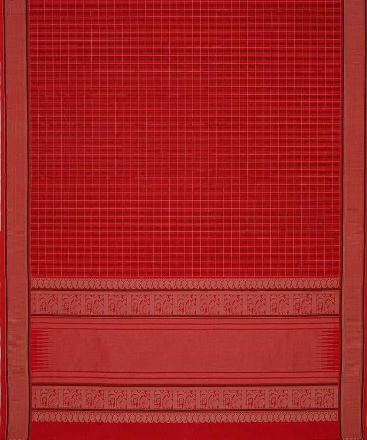 Red Beige Cotton Handwoven laksha deepam Kanchi Saree