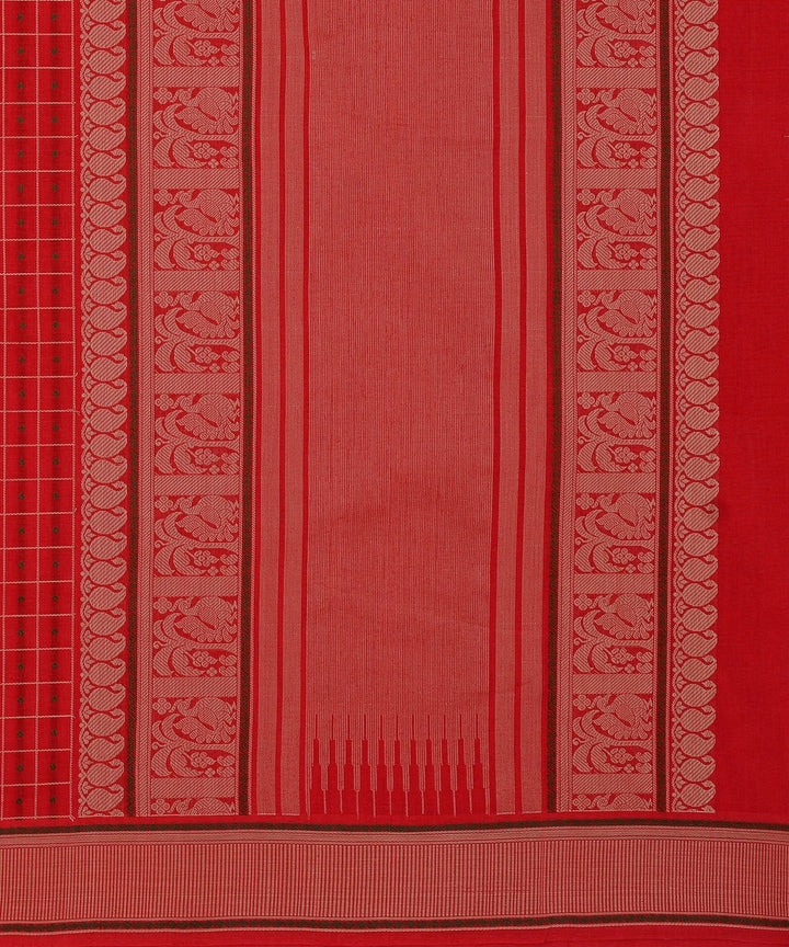 Red Beige Cotton Handwoven laksha deepam Kanchi Saree