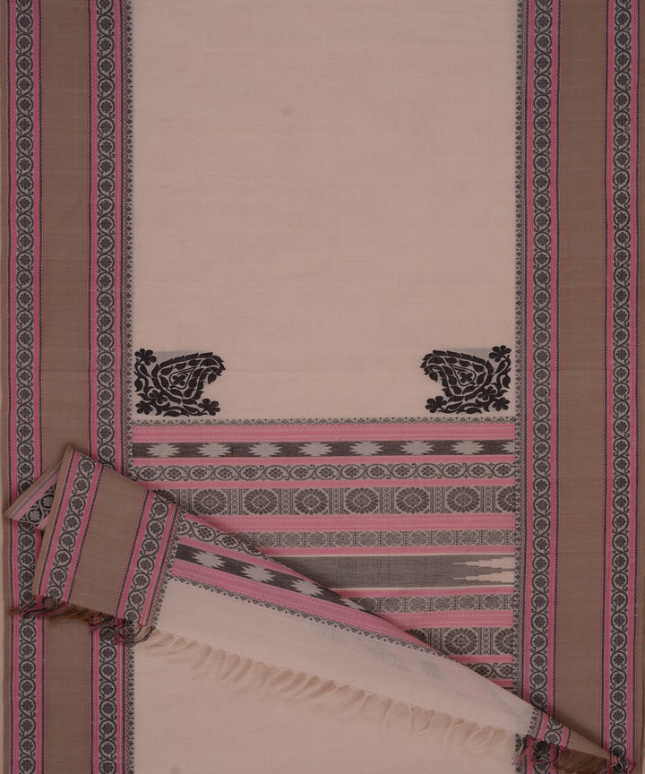 White Grey black Cotton Handwoven Kanchi Saree