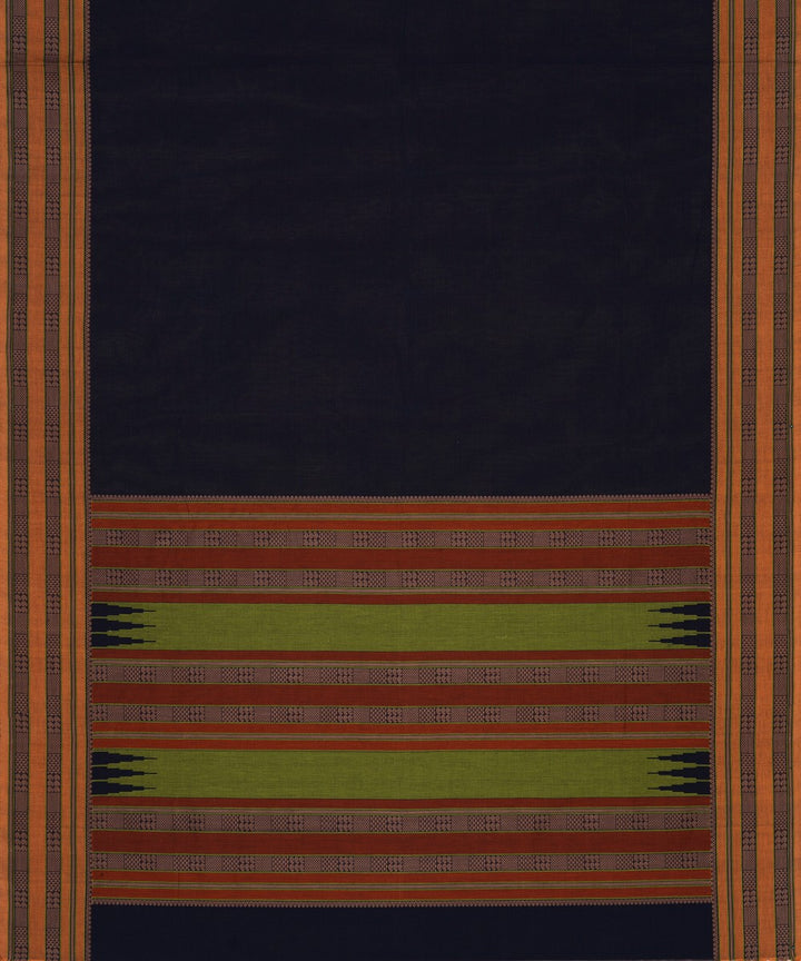 Midnight Blue Beige Cotton Handwoven Kanchi Saree