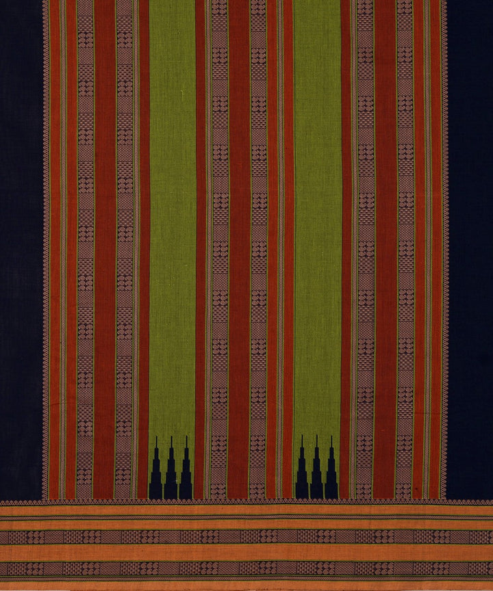 Midnight Blue Beige Cotton Handwoven Kanchi Saree