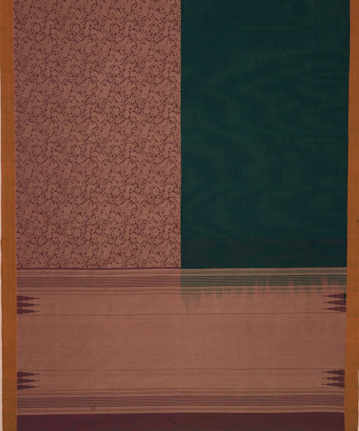 Dark green Purple Cotton Handwoven mantuzhir vanasingaram Kanchi Saree