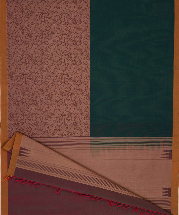 Dark green Purple Cotton Handwoven mantuzhir vanasingaram Kanchi Saree